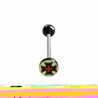 Stalen tongpiercing met acryl logo - Doodskop-Geel -