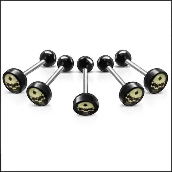 Stalen tongpiercing met acryl logo - Doodshoofd-Geel -