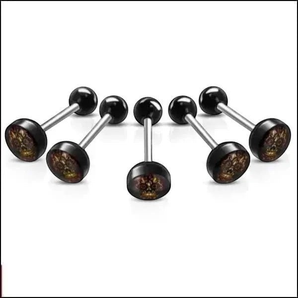 Stalen tongpiercing met acryl logo - Doodshoofd-Versiert -