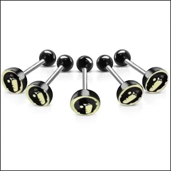 Stalen tongpiercing met acryl logo - Gezicht -