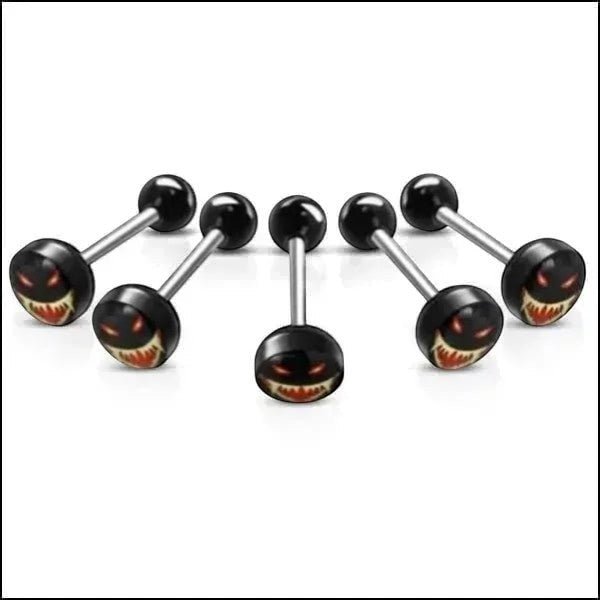 Stalen tongpiercing met acryl logo - Evel-face -