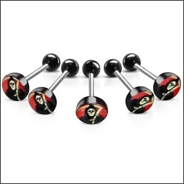 Stalen tongpiercing met acryl logo - De-Dood -