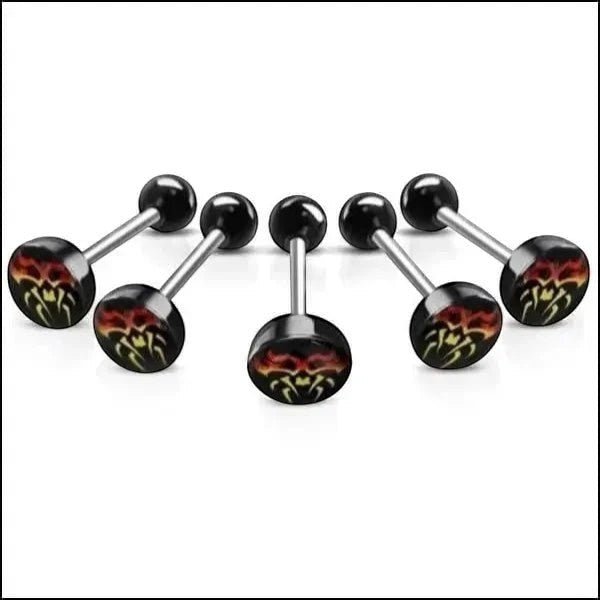 Stalen tongpiercing met acryl logo - Tribal -