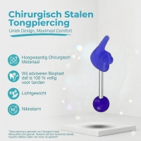 Grappige Stalen Middelvinger Tongpiercing - Paars -