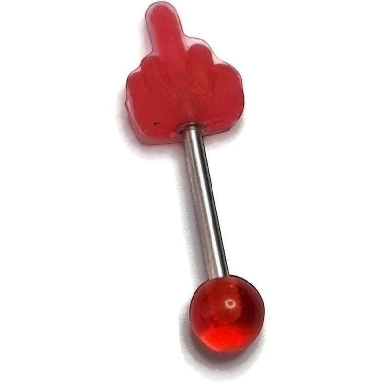 Grappige Stalen Middelvinger Tongpiercing - Rood -