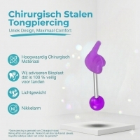 Grappige Stalen Middelvinger Tongpiercing - Rood -
