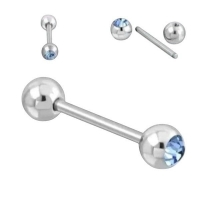 Elegante Stalen Tongpiercing met Steentje 16mm - Licht Blauw -