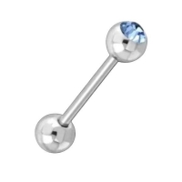 Elegante Stalen Tongpiercing met Steentje 16mm - Licht Blauw -
