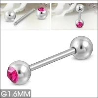 Elegante Stalen Tongpiercing met Steentje 16mm - Licht Blauw -