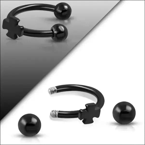 Stalen oorpiercing met kruisje-zwart - Unisex