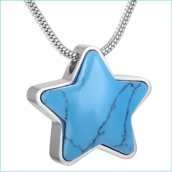Stervormige Stalen Ashanger &acirc;&euro;&ldquo; Gedenksieraad Zonder Ketting - Turkioos-Blauw-2.6x2