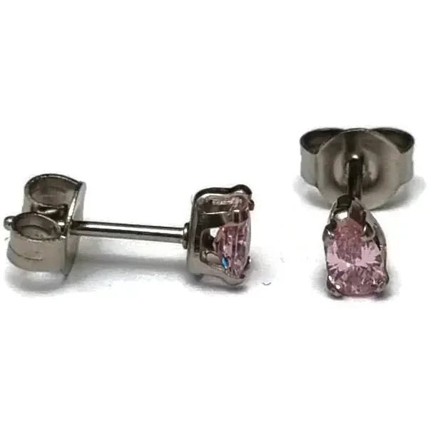 Zirkonia Druppeloorbellen van Staal - 5x3mm / Roze -