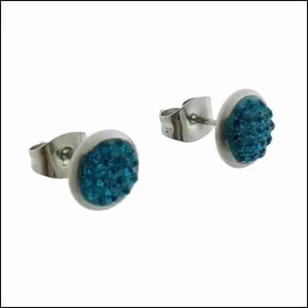 Druzy Oorbellen met Kristal RVS - Licht Blauw -