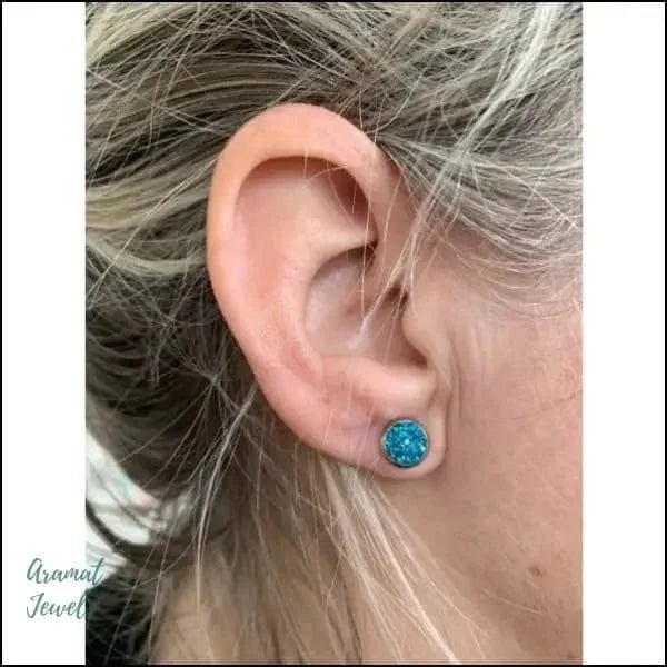 Druzy Oorbellen met Kristal RVS - Licht Blauw -