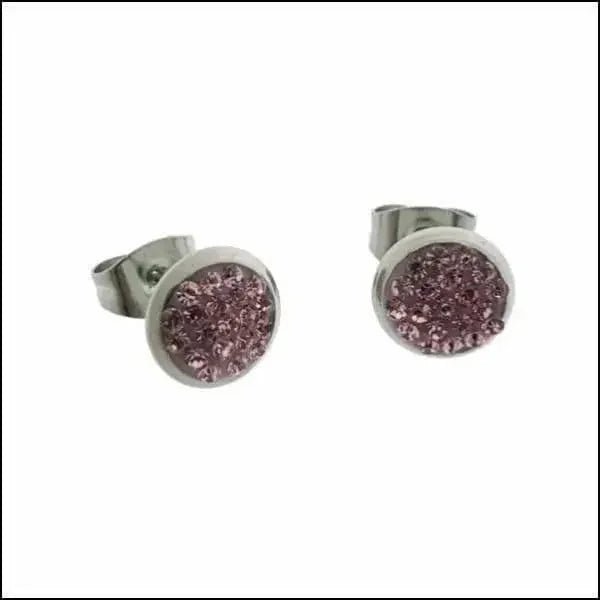 Druzy Oorbellen met Kristal RVS - Licht Roze -