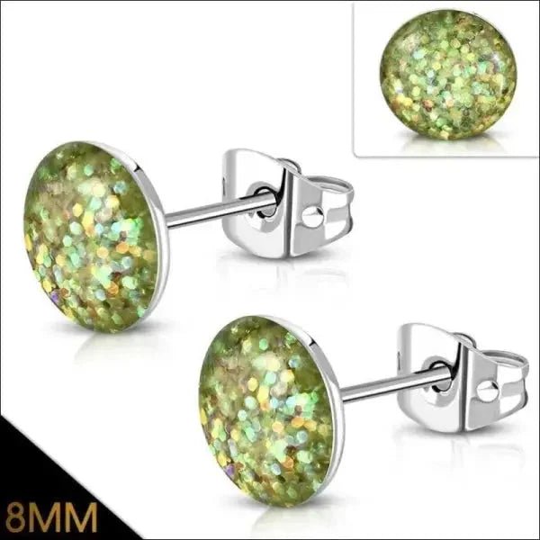 RVS Glitter Oorstekers 8mm - 8mm / Licht Groen -