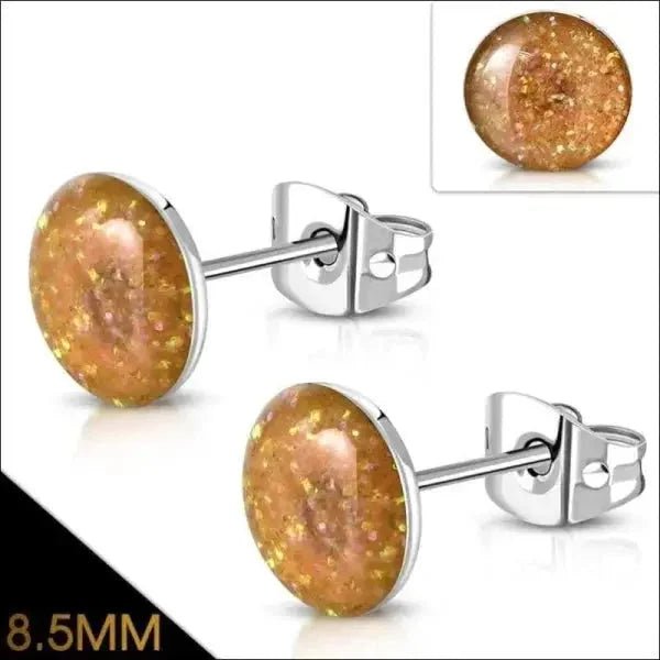 RVS Glitter Oorstekers 8mm - 8.5mm / Oranje -