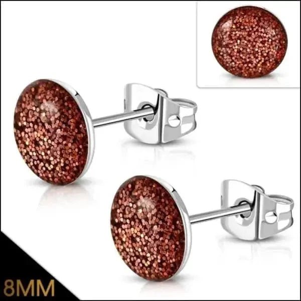 RVS Glitter Oorstekers 8mm - 8.5mm / Oranje -