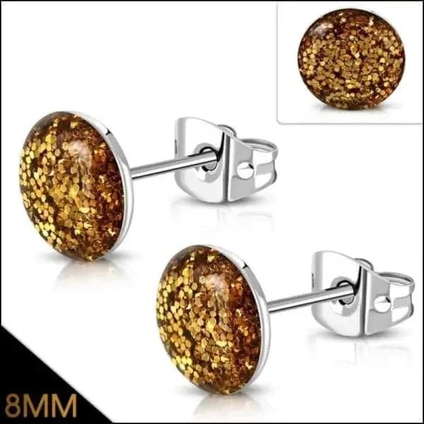 RVS Glitter Oorstekers 8mm - 8.5mm / Oranje -