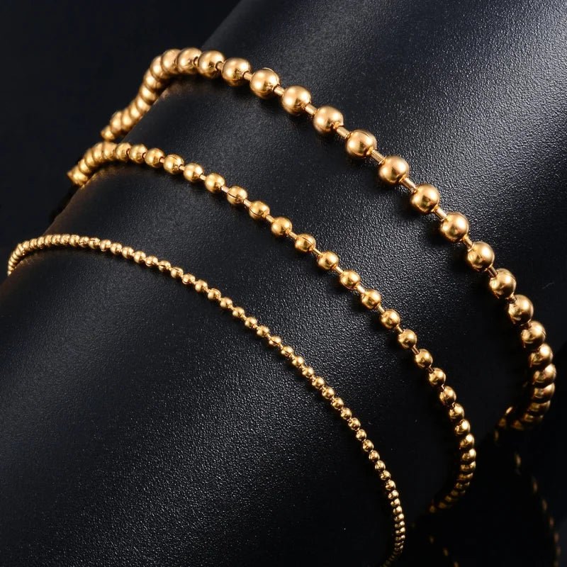 Goudkleurige Bolletjes Halsketting RVS &acirc;&euro;&ldquo; Stalen Tagketting Dames Heren - 2.4mm / 