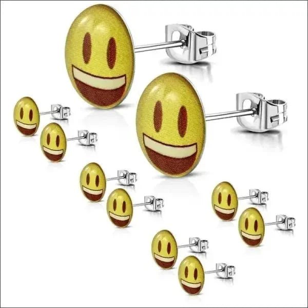 Vrolijke Gele Smiley Oorstekers 9mm - Smiley-Verbaasd-9mm -