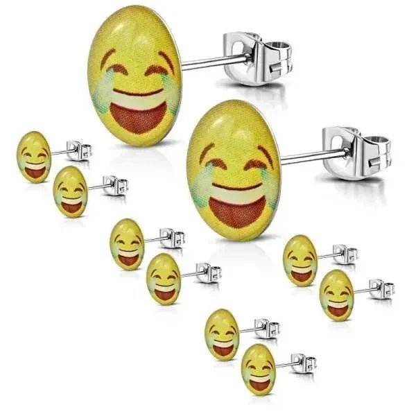 Vrolijke Gele Smiley Oorstekers 9mm - Smiley-Schaterlach met tranen-9mm -