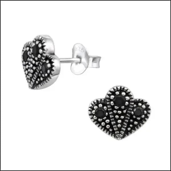 Zilveren Geoxideerde Oorbellen vrouw - Hart-Zwart-8mm -