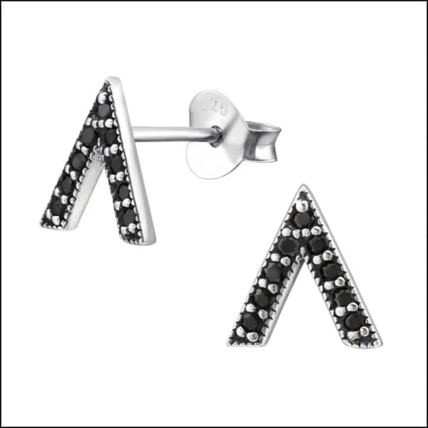 Zilveren Geoxideerde Oorbellen vrouw - V bar-Zwart-8mm -