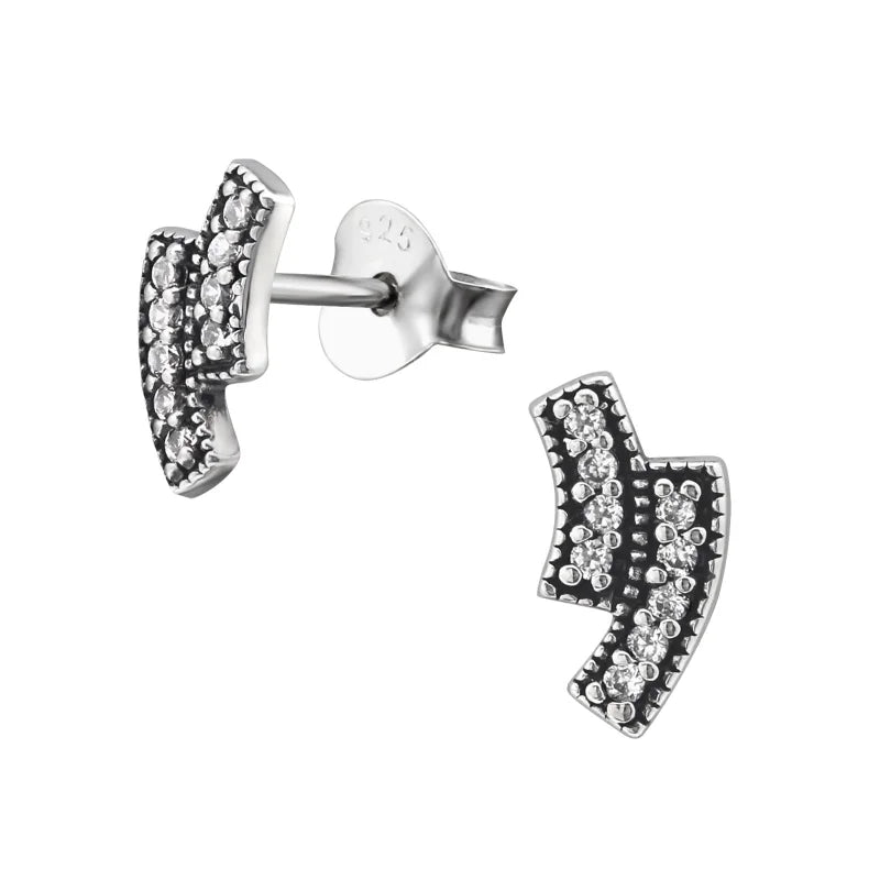 Zilveren Geoxideerde Oorbellen vrouw - Dubbele Bar-Transparant-8x4mm -