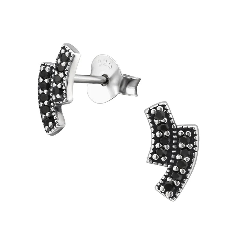 Zilveren Geoxideerde Oorbellen vrouw - Dubbele Bar-Zwart-8x4mm -