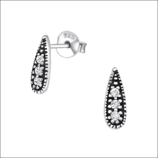 Zilveren Geoxideerde Oorbellen vrouw - Druppel-Transparant-9x3mm -