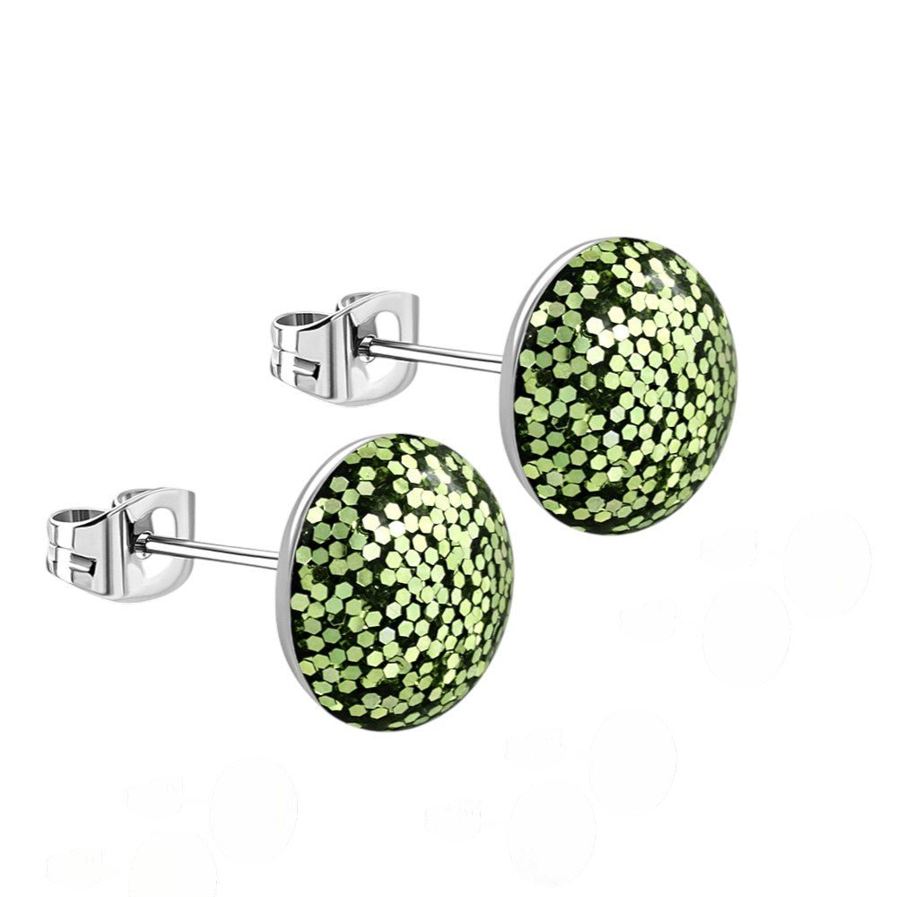 RVS Glitter Oorbellen 8mm Diverse Kleuren - Sprankelende Oorstekers - 8mm / Licht Groen -