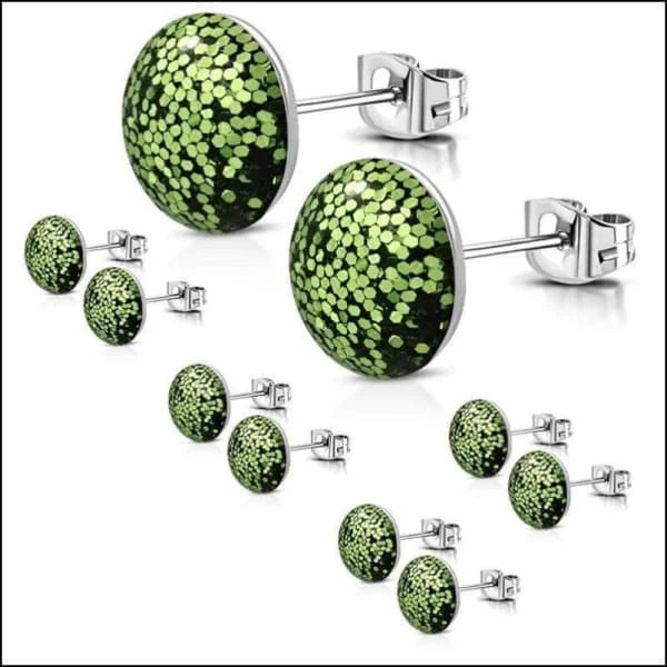 RVS Glitter Oorbellen 8mm Diverse Kleuren - Sprankelende Oorstekers - 8mm / Licht Groen -