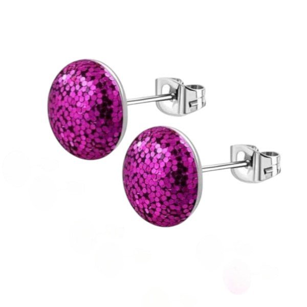 RVS Glitter Oorbellen 8mm Diverse Kleuren - Sprankelende Oorstekers - 8mm / Fel Roze -