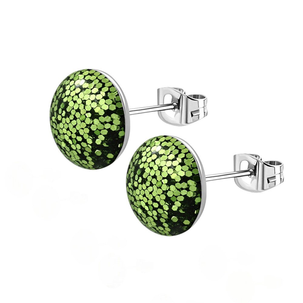 RVS Glitter Oorbellen 8mm Diverse Kleuren - Sprankelende Oorstekers - 8mm / Groen -