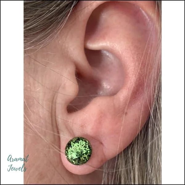 RVS Glitter Oorbellen 8mm Diverse Kleuren - Sprankelende Oorstekers - 8mm / Groen -