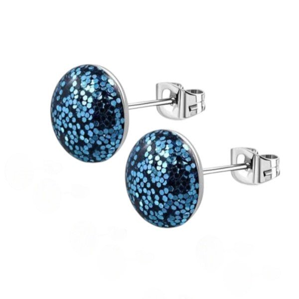 RVS Glitter Oorbellen 8mm Diverse Kleuren - Sprankelende Oorstekers - 8mm / Donker Blauw -