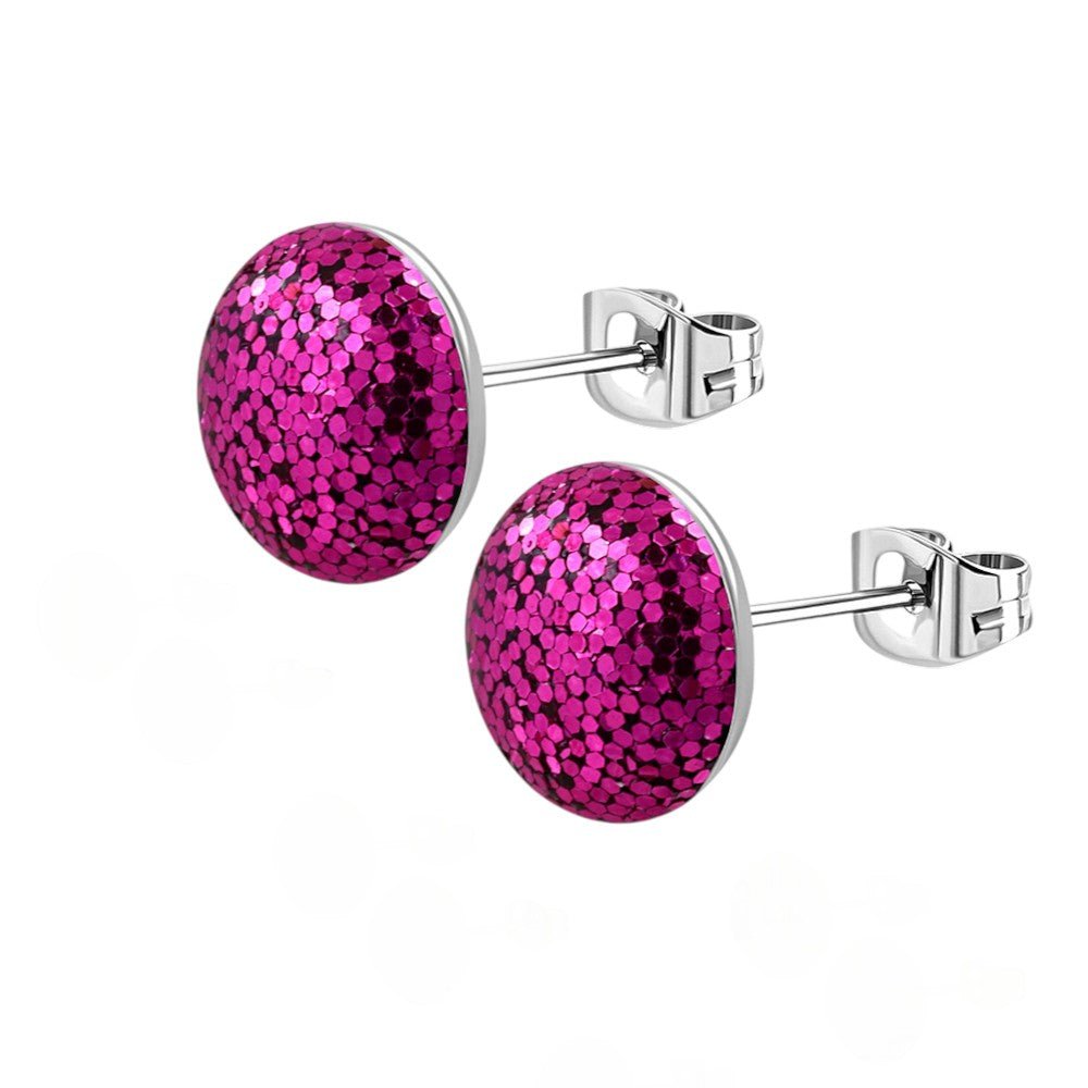 RVS Glitter Oorbellen 8mm Diverse Kleuren - Sprankelende Oorstekers - 8mm / Donker Roze -