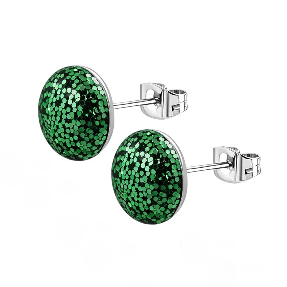 RVS Glitter Oorbellen 8mm Diverse Kleuren - Sprankelende Oorstekers - 8mm / Emerald Groen -