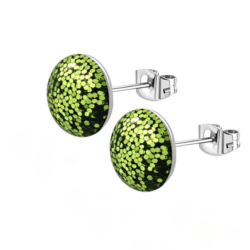 RVS Glitter Oorbellen 8mm Diverse Kleuren - Sprankelende Oorstekers - 8mm / Olijf groen -