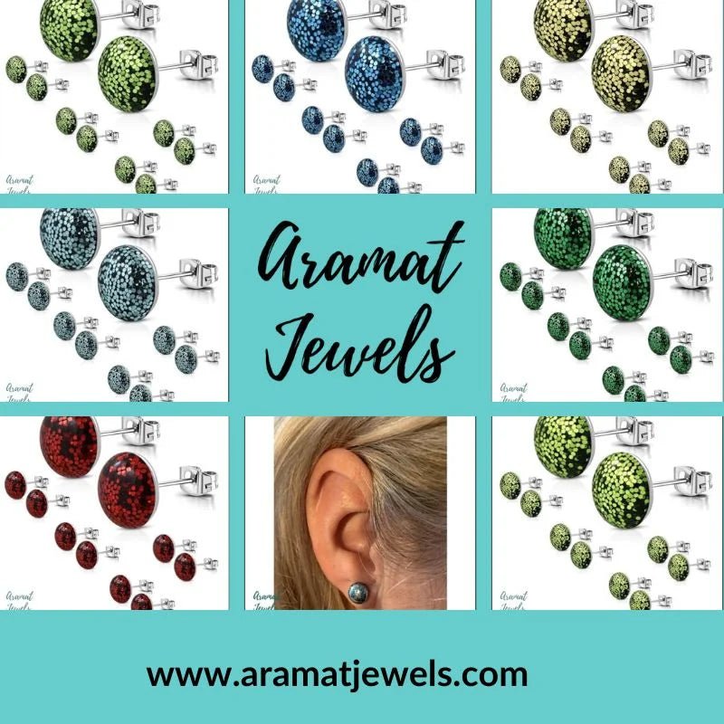 RVS Glitter Oorbellen 8mm Diverse Kleuren - Sprankelende Oorstekers - 8mm / Olijf groen -