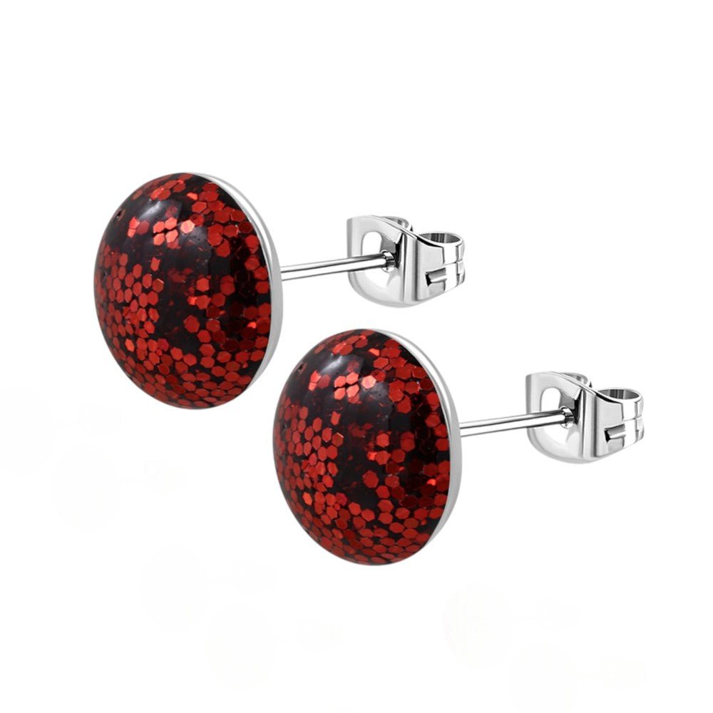 RVS Glitter Oorbellen 8mm Diverse Kleuren - Sprankelende Oorstekers - 8mm / Rood -