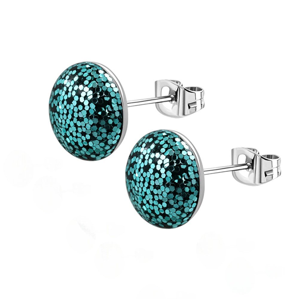RVS Glitter Oorbellen 8mm Diverse Kleuren - Sprankelende Oorstekers - 8mm / Blauwgroen -