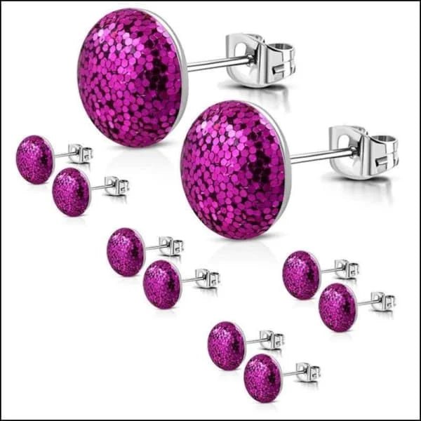 RVS Glitter Oorbellen 8mm Diverse Kleuren - Sprankelende Oorstekers - 8mm / Donker Paars -