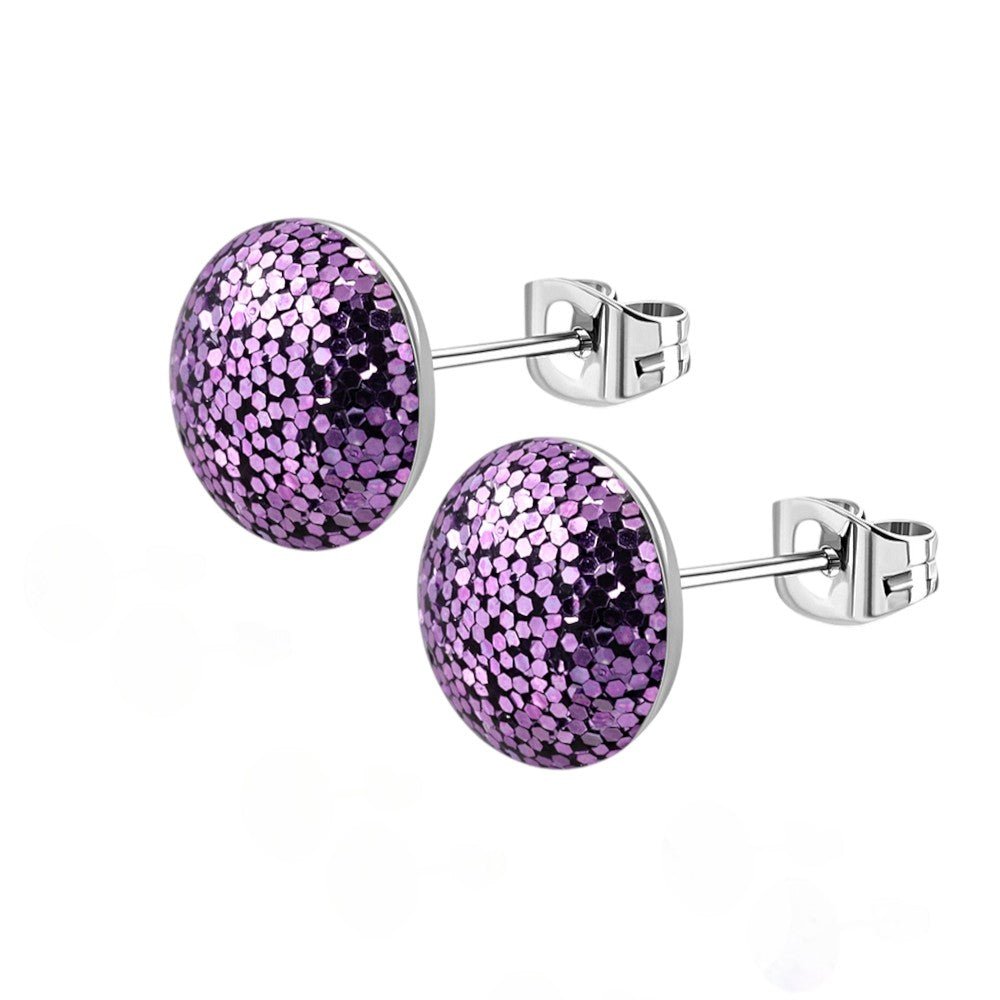 RVS Glitter Oorbellen 8mm Diverse Kleuren - Sprankelende Oorstekers - 8mm / Licht Paars -