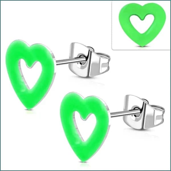 Vrolijke Acryl Oorbellen met Hartje - 11mm / Fel Groen -