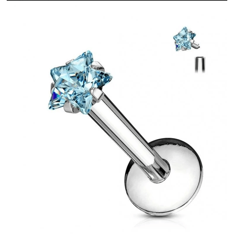 RVS Labret Piercing met Zirkonia Ster 8x1.2mm - Helix Tragus - Roze / 3mm - Heren