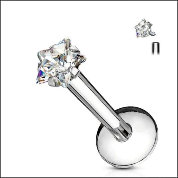 RVS Labret Piercing met Zirkonia Ster 8x1.2mm - Helix Tragus - Transparant / 3mm - Heren