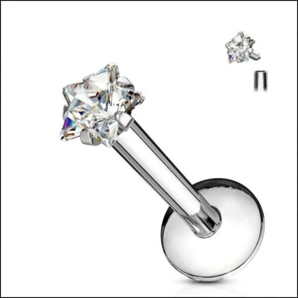 RVS Labret Piercing met Zirkonia Ster 8x1.2mm - Helix Tragus - Transparant / 4mm - Heren