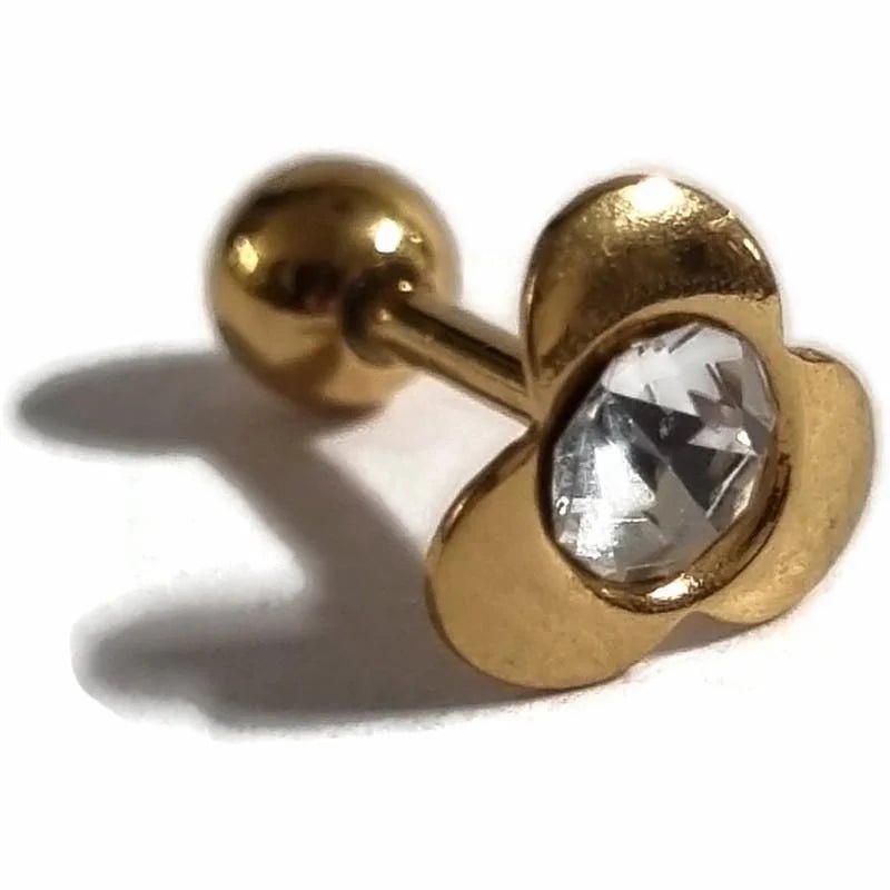 Goudkleurige Helix Piercing met Steentje - Unisex